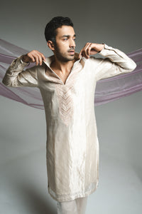 ROSE PINK TISSUE KURTA WITH CUTDANA EMBROIDERY