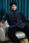 Designer Navy Blue Cotton Suede Jodhpuri