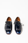 Laced Wholecut Shoes With A Square Pointed Toe And Stacked Heel.