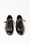 Laced Wholecut Shoes With A Square Pointed Toe And Stacked Heel.