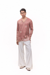 Layered Pink Tissue Kurta Set with Ivory Crepe Palazzo
