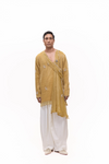 Statement Drape mustard tissue kurta set
