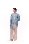 Blue Royal Crushed Tissue Jacket Kurta Set