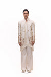 Gold Mirror Embroidary Short Jacket Set With Layered Hem Kurta
