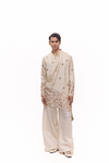 Golden Draped Kurta with mirror embroidery