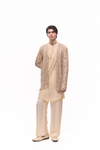 Signature Beige Emrboidered short jacket with Draped kurta