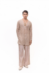Beige Net Mirror Work Kurta Set