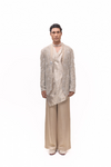 Beige Heritage Net Embroidered Jacket Kurta Set