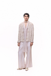 Champagne Floral Embroidered Jacket Kurta Set