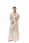 Gold Mirror Embroidary Short Jacket Set With Layered Hem Kurta