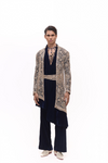 Beige Embroidered Jacket & Imperial Blue Velvet Jacket Kurta Set