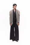 Beige Jaalwork Black & Organza Jacket Kurta Set
