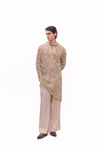 Beige Heavy Net Embroidered Kurta Set