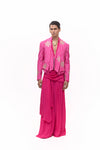 Pink Bandhani Embroidered Cropped Jacket kurta set