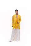 Yellow Bandhani Mirror Work Indo-Western Short Jacket Kurta Set