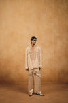 Champagne Kurta Set with cutwork short jacket