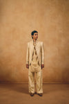 Ivory Tissue Kurta Set with Brocade Silk Short Jacket
