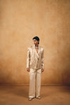 Silver Georgette Kurta Set with Brocade Tissue Short Jacket