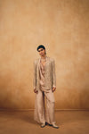 Champagne Crepe Kurta Set with embriodered Short Jacket