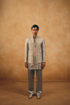 Silver Tissue Kurta Set with Jacket