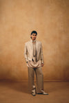 Silver Satin Kurta Set with Tanchui Silk Short Jacket