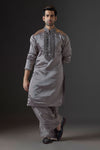 Grey Crinkled Tissue Kurta Set