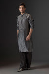 Charcoal Grey Tissue Kurta with Elaborate Silver & Emerald Embroidery