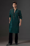 Dark Green Kurta with Embellished Neckline