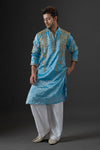 Azure Blue Silk Kurta with Zari Embroidery
