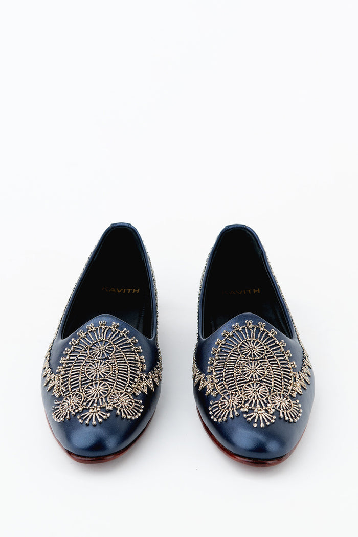 Classic Hand Embroidered Navy Blue Jutti