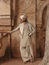 Ash Beige  Embellished Short Jacket Kurta Set