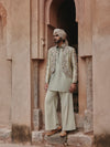 Jade Mist Scalloped Short Jacket Organza Kurta Set