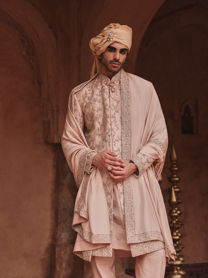 Blush Pink Heritage Embroidered Sherwani Set