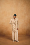 Gold Kurta Set with Chanderi Short Jacket