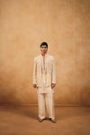 Beige Kurta Set with Cutwork Short Jacket