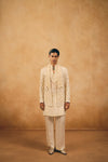 Beige Kurta Set with Cutwork Short Jacket