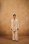 Ivory Net Kurta Set with Chanderi Jacket