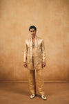Gold Tissue Kurta Set with Jacket