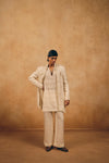 Ivory Net Kurta Set with Chanderi Jacket