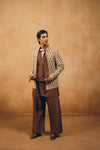 Brown Tissue Kurta Set with Cutwork Jacket