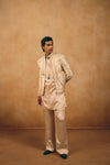 Ivory Satin Kurta Set with Tanchui silk Short Jacket
