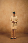 Ivory Gold Satin Kurta Set with Tanchui silk Short Jacket