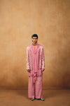 Pink crepe Kurta Set with Chanderi Jacket