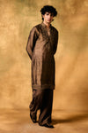 Mocha Rustle Tissue Kurta Set for Men