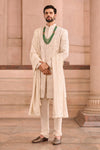 Ivory Raw Silk Wedding Sherwani