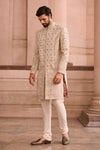 Luxury Beige Brocade Sherwani Set